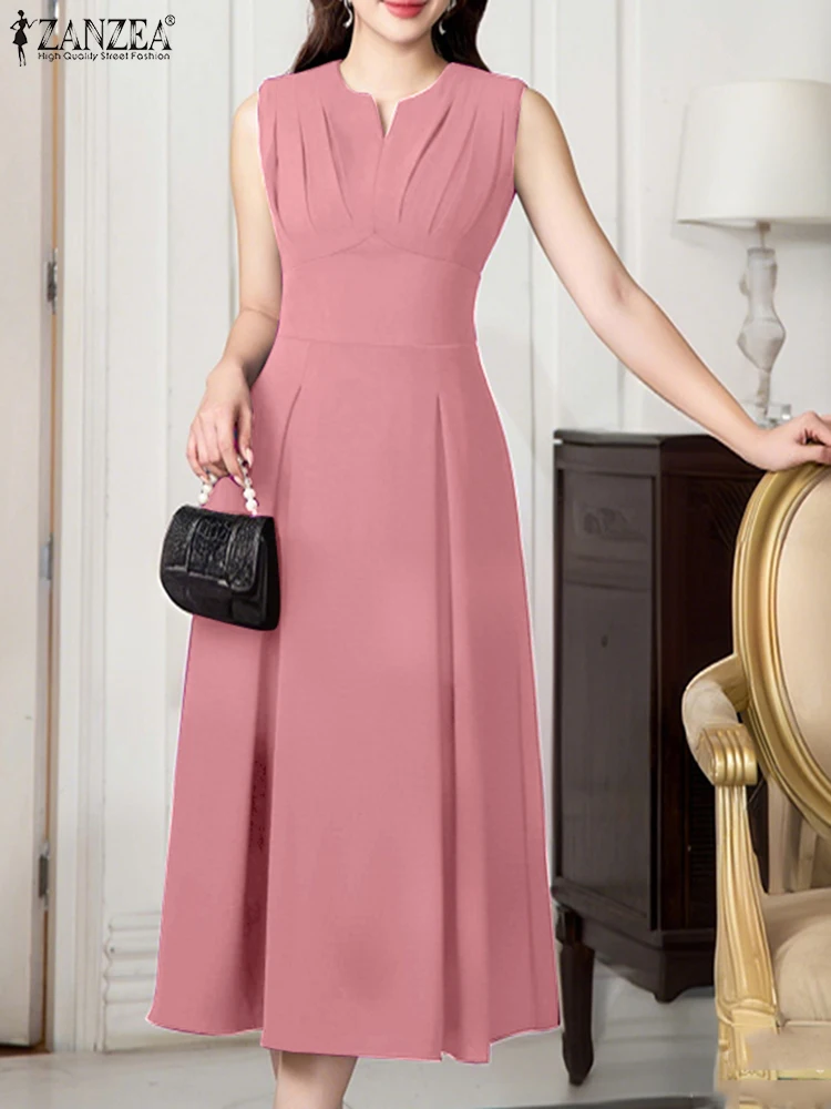 ZANZEA Fashion Sleeveless Vestidos Solid Color V-Neck Elegant Women A-line Midi Dresses Pleated Commute Office High Waisted Robe
ZANZEA Fashion Sleeveless Vestidos Solid Color V-Neck Elegant Women A-line Midi Dresses Pleated Commute Office High Waisted Robe