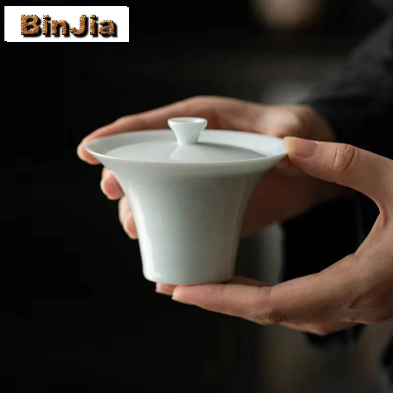 120 мл нефритовая глина ручной работы Gaiwan, древняя тень, зеленая тонкая шина, не терка для горячего чая, крышка для пивоварения, чаша для принадлежностей, подарок для рукоделия