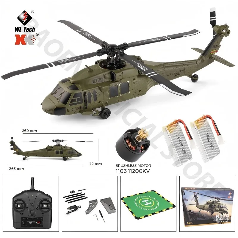 Wltoys K170 UH-60L 2.4G 4CH 6-Axis Gyro Brushless Motor Military Green RC Helicopter RTF and XK K170 Rc Airplane
Wltoys K170 UH-60L 2.4G 4CH 6-Axis Gyro Brushless Motor Military Green RC Helicopter RTF and XK K170 Rc Airplane