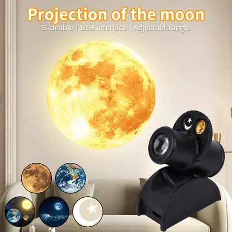 Lámpara de proyección de Luna USB, proyector de planeta, luz LED nocturna reemplazable, proyección de Luna y tierra, lámparas de pared de ambiente de fondo