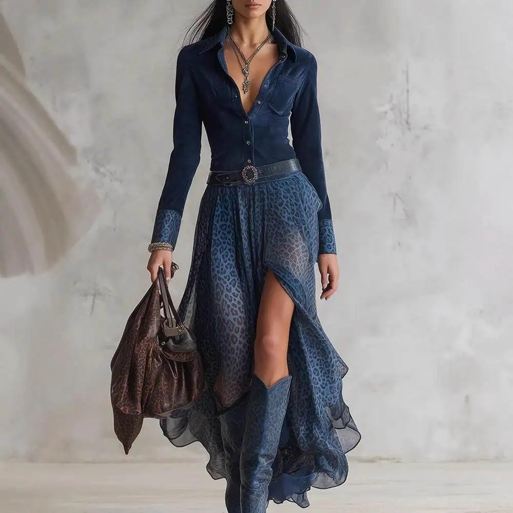 Fashionable Casual Neck Long Sleeve Dress Autumn Winter New Style Independent Station Splicing Long Dress Women's Skirt
Fashionable Casual Neck Long Sleeve Dress Autumn Winter New Style Independent Station Splicing Long Dress Women's Skirt