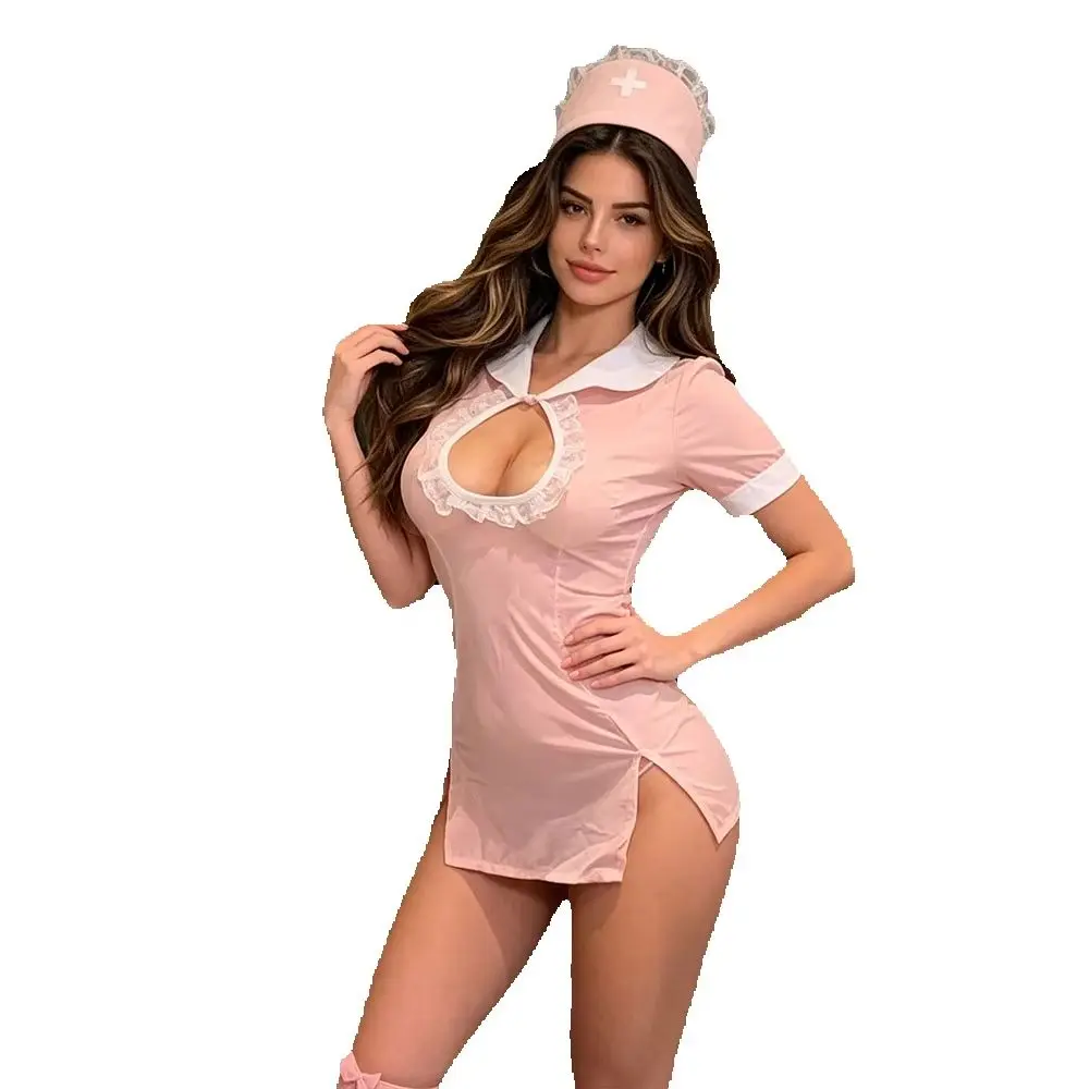 Pink Nurse Lingeries Cosplay Costume Lace Trim Hollow Out Dress with Hat Erotic Role Play Outfits for Women Halloween Nightwear
Pink Nurse Lingeries Cosplay Costume Lace Trim Hollow Out Dress with Hat Erotic Role Play Outfits for Women Halloween Nightwear