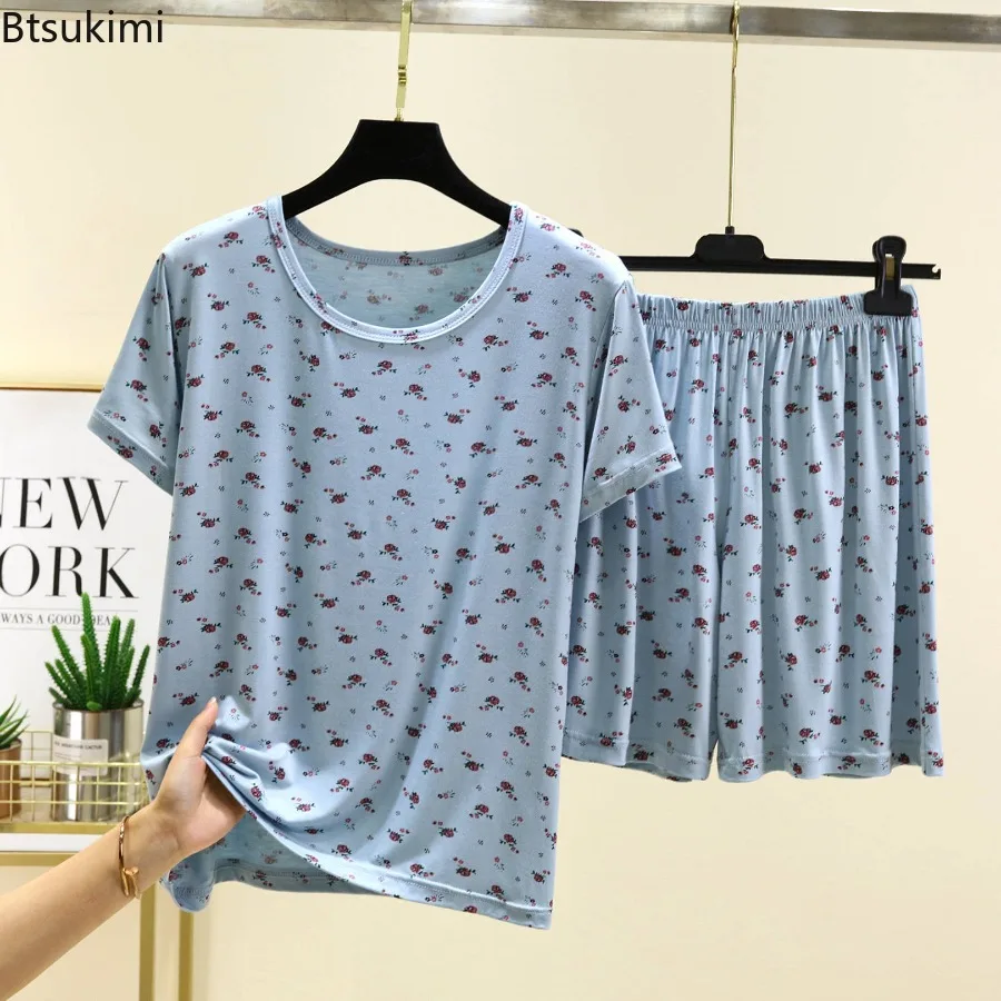 Modal Short Sleeved Home Wear Women's Summer New Thin Floral Pajamas Sleepwear Can Be Worn Outside Round Neck T-shirt Shorts Set
Modal Short Sleeved Home Wear Women's Summer New Thin Floral Pajamas Sleepwear Can Be Worn Outside Round Neck T-shirt Shorts Set