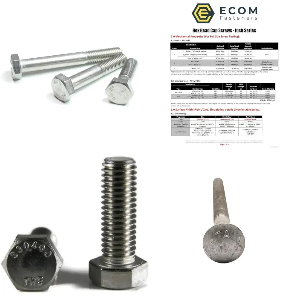 Stainless Steel Hex Cap Screws 18-8 A2-70, M16 x 140mm, 10 Pack, Coarse Thread, Partially Threaded, 2.25 Thread Length, Heavy Du
Stainless Steel Hex Cap Screws 18-8 A2-70, M16 x 140mm, 10 Pack, Coarse Thread, Partially Threaded, 2.25 Thread Length, Heavy Du