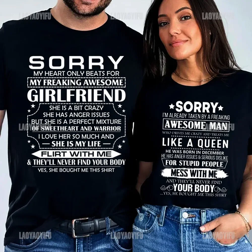 Sorry My Heart Only Beats Formy Freaking Awesome Girlfriend Printing T-Shirt Humorous Style Couple T Shirt Valentine's Day Gift
Sorry My Heart Only Beats Formy Freaking Awesome Girlfriend Printing T-Shirt Humorous Style Couple T Shirt Valentine's Day Gift