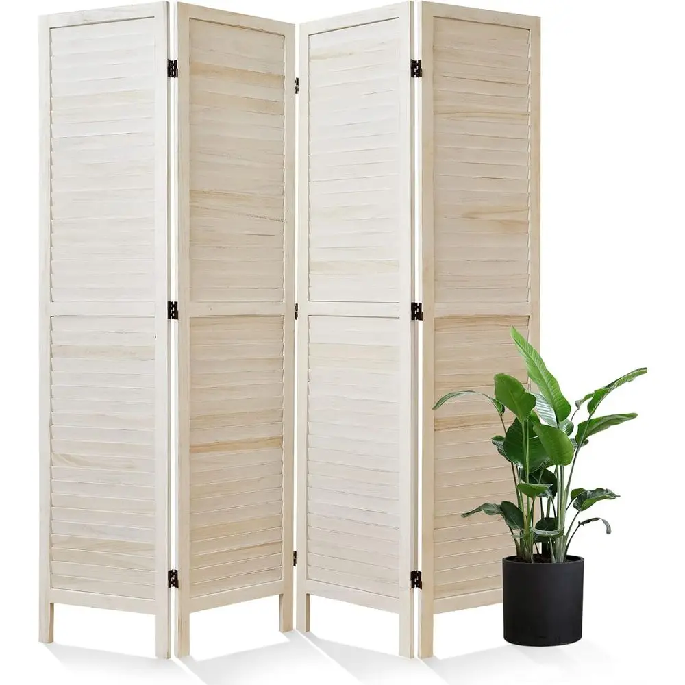 4-Panel Whitewashed Wooden Louvered Room Divider for Privacy in Home or Office
4-Panel Whitewashed Wooden Louvered Room Divider for Privacy in Home or Office