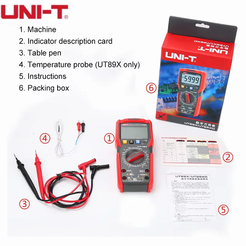 UNI-T UT89X UT89XD TRMS 6000 Counts Digital Multimeter NCV AC DC Voltage Current Diode Continuity Auto Backlight Test Meter
UNI-T UT89X UT89XD TRMS 6000 Counts Digital Multimeter NCV AC DC Voltage Current Diode Continuity Auto Backlight Test Meter