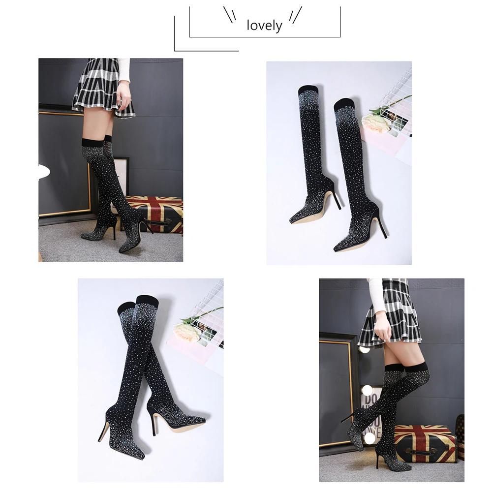 High Heel Over The Knee Boots Women Black Rhinestone Stretch Pointy Toe Long Thigh Boot Comfortable Lightweight Warm Winter Fall
High Heel Over The Knee Boots Women Black Rhinestone Stretch Pointy Toe Long Thigh Boot Comfortable Lightweight Warm Winter Fall