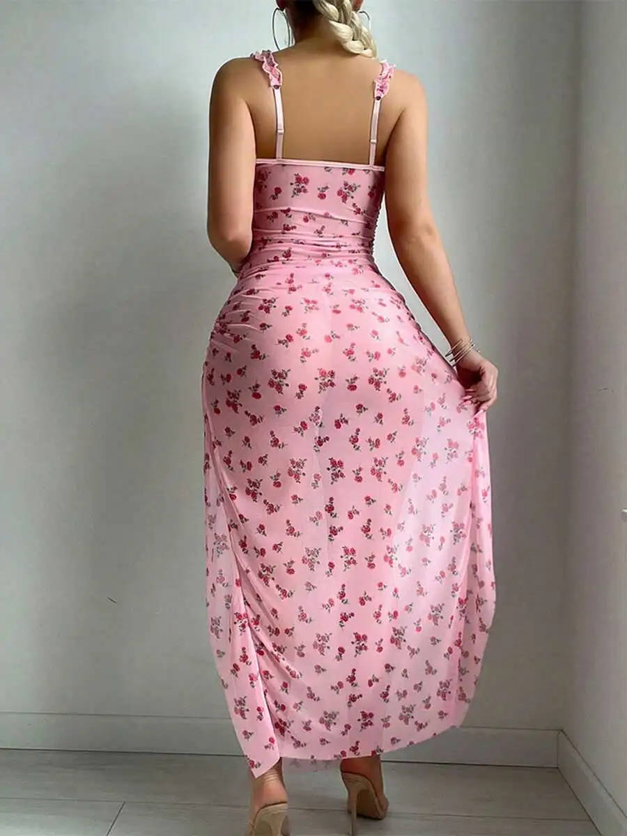 Womens Floral Print Ruffle Strap Semi-Sheer Long Nightgown Dress
Womens Floral Print Ruffle Strap Semi-Sheer Long Nightgown Dress