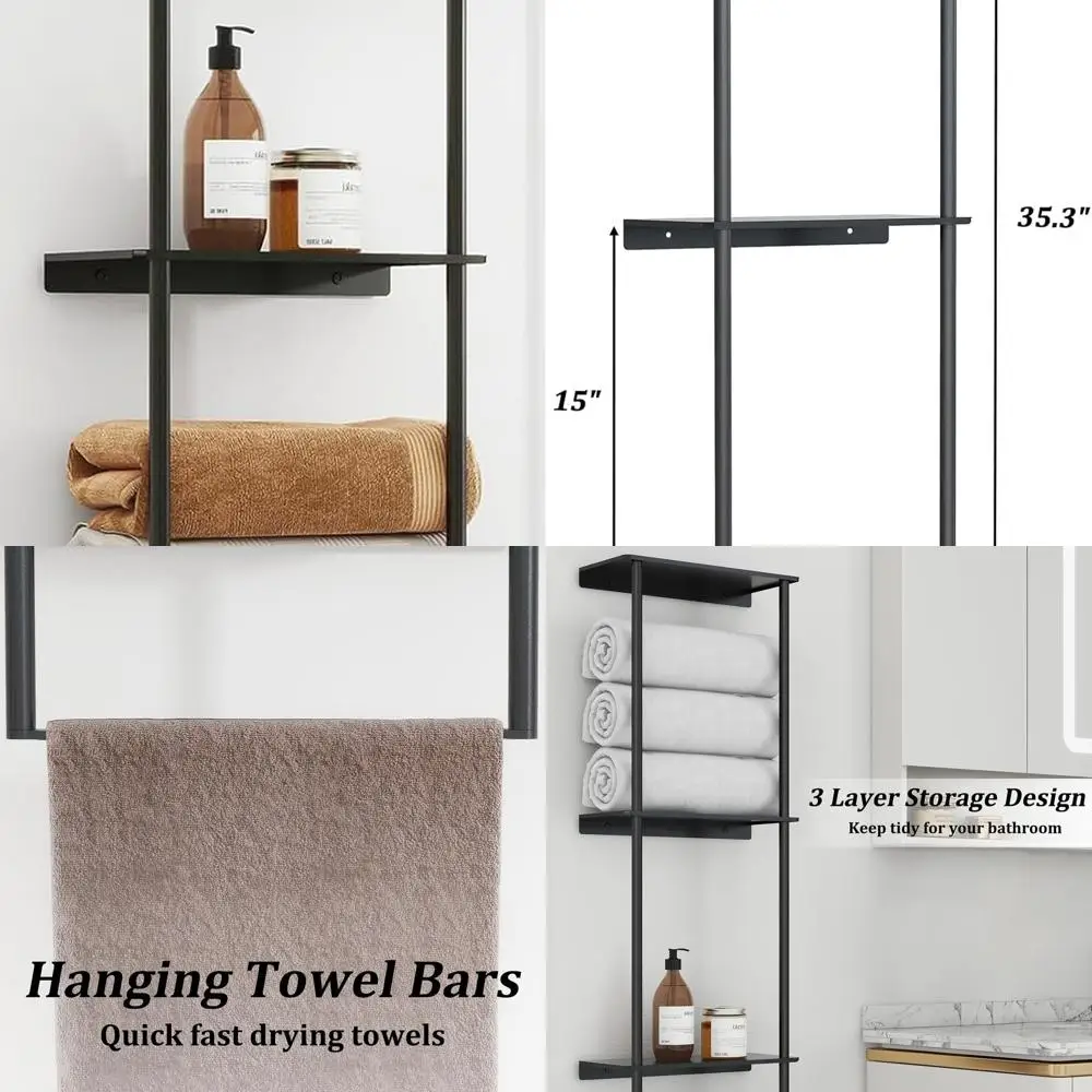 3-х уровневая настенная вешалка для полотенец с полкой и барной стойкой, матовый черный органайзер для ванной комнаты
3-х уровневая настенная вешалка для полотенец с полкой и барной стойкой, матовый черный органайзер для ванной комнаты
