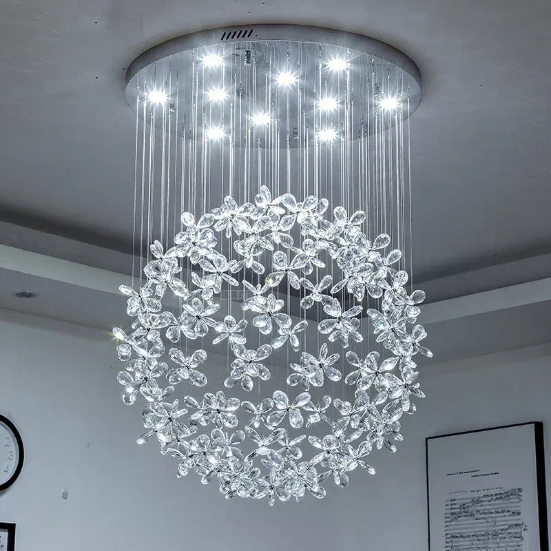 Modern Villa Crystal Clear K9 Flower Ball Chandelier Ceiling Lamp GU10 LED Light Stairway Lighting Hanging Fixture for Mall
Modern Villa Crystal Clear K9 Flower Ball Chandelier Ceiling Lamp GU10 LED Light Stairway Lighting Hanging Fixture for Mall