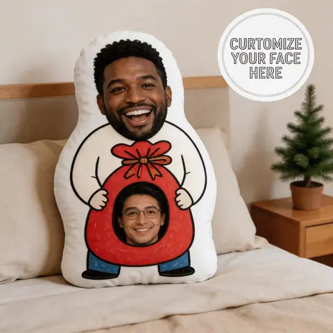 Custom Double Face Shaped Plush Pillow Personalized Two Photo Doll Pillow Unique Couple Gift for Family Friends Anniversary