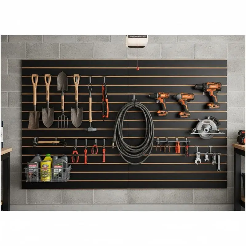 Wall Storage Slat Panels 4'x2' Set of 2 For Retail Display Garage Organization Craft Storage Heavy Duty PVC Construction 24"H x 48"L Interlocking Design Modular Expansion Horizontal Mounting Hardware Included Black Finish
Wall Storage Slat Panels 4'x2' Set of 2 For Retail Display Garage Organization Craft Storage Heavy Duty PVC Construction 24"H x 48"L Interlocking Design Modular Expansion Horizontal Mounting Hardware Included Black Finish