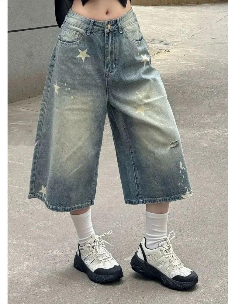 Retro Star Print Straight Leg Jeans Women's Summer Casual Loose Wide Leg Seven-Five Pants High Waist Denim Fabric Spring Season
Retro Star Print Straight Leg Jeans Women's Summer Casual Loose Wide Leg Seven-Five Pants High Waist Denim Fabric Spring Season
