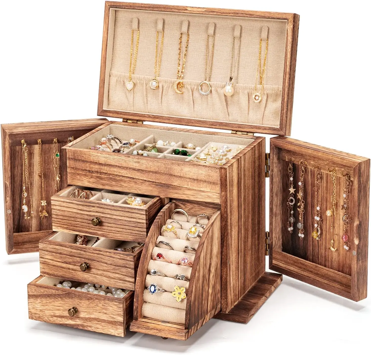 Solid Wood Jewelry Box Organizer for Women, Rustic Storage Display Necklace Ring Earring Bracelet Gift
Solid Wood Jewelry Box Organizer for Women, Rustic Storage Display Necklace Ring Earring Bracelet Gift