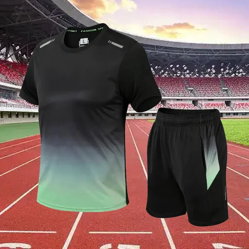 Summer New Men's Short Sleeve Shorts Two Piece Running Quick Dry Tracksuit Gym Breathable Football Clothing Fitness Running Set
Summer New Men's Short Sleeve Shorts Two Piece Running Quick Dry Tracksuit Gym Breathable Football Clothing Fitness Running Set
