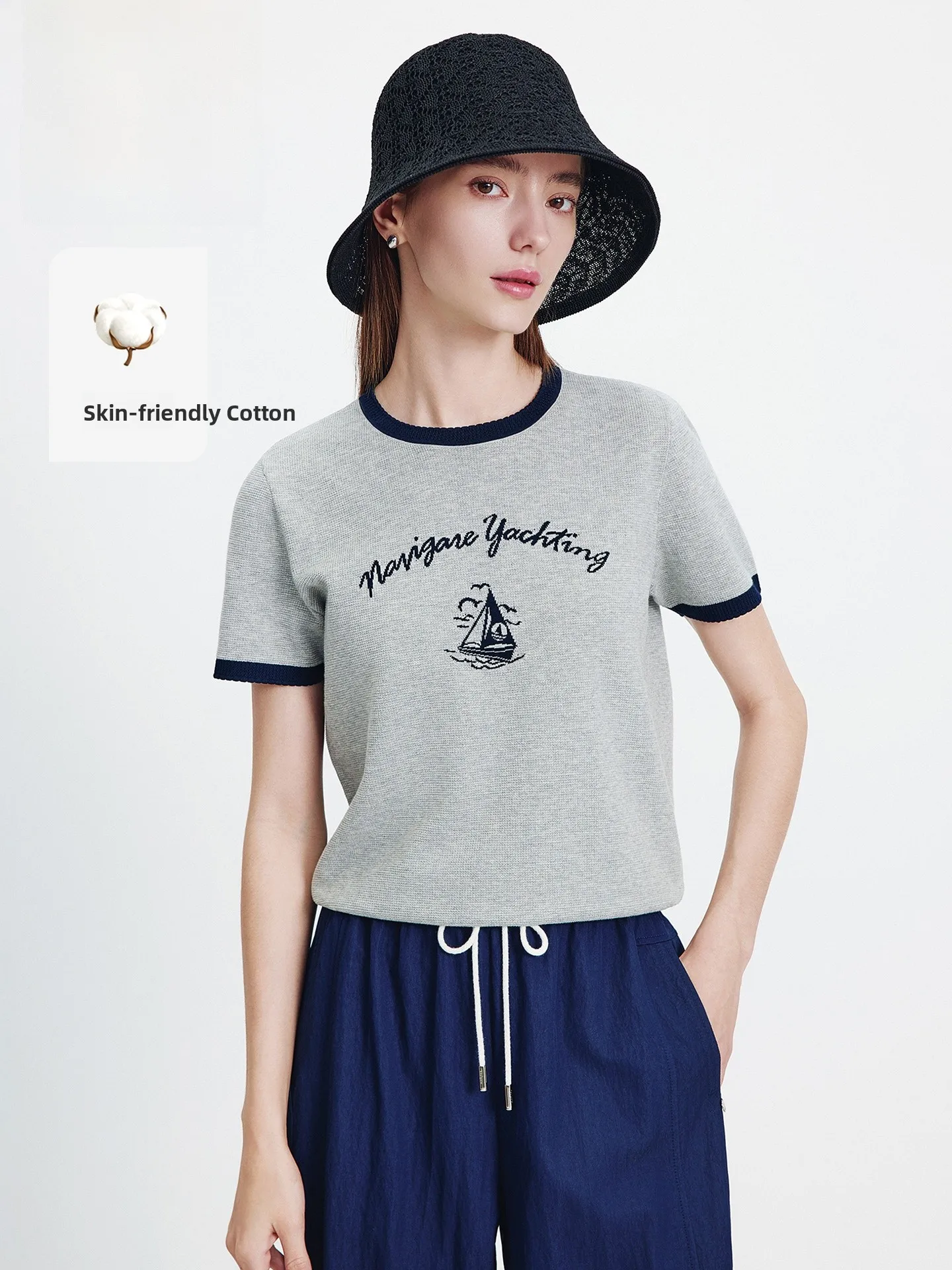 Navigare Casual Knitted Short Sleeve round Neck Women's T-shirt Summer New Arrival Cotton Polyester Blend Standard Fit T-shirt
Navigare Casual Knitted Short Sleeve round Neck Women's T-shirt Summer New Arrival Cotton Polyester Blend Standard Fit T-shirt