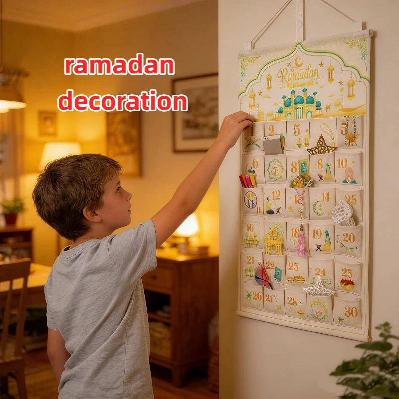 Календарь обратного отсчета Ид, экологически чистая холщовая сумка для хранения, настенная сумка для домашнего декора, сумка для хранения украшений на Рамадан
Календарь обратного отсчета Ид, экологически чистая холщовая сумка для хранения, настенная сумка для домашнего декора, сумка для хранения украшений на Рамадан