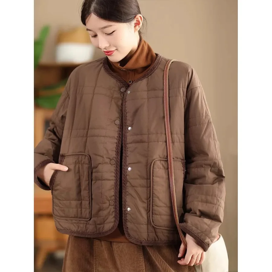 Thickened Patchwork Winter Cotton Jacket Sewing Line Washed Cotton Warm Outerwear round Neck Single Button Closure Long Sleeve
Thickened Patchwork Winter Cotton Jacket Sewing Line Washed Cotton Warm Outerwear round Neck Single Button Closure Long Sleeve