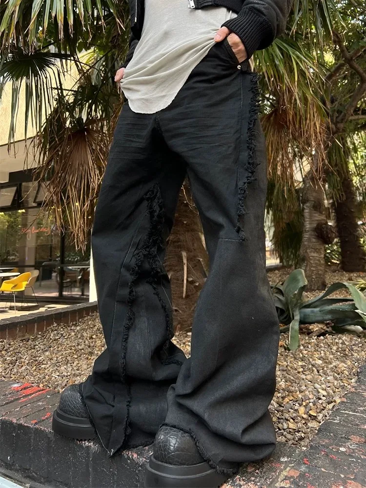 Dark American Style Men's Bell Bottom Jeans with Fringe Splicing Wax Brushing Rivet Wide Leg Floor Length Long Pants
Dark American Style Men's Bell Bottom Jeans with Fringe Splicing Wax Brushing Rivet Wide Leg Floor Length Long Pants