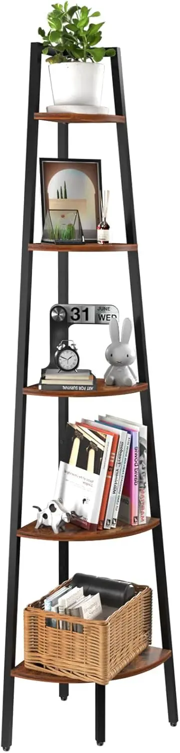 5-Tier Corner Bookshelf with Metal Frame & Wood Shelves - Space-Saving Display for Home Decor
5-Tier Corner Bookshelf with Metal Frame & Wood Shelves - Space-Saving Display for Home Decor