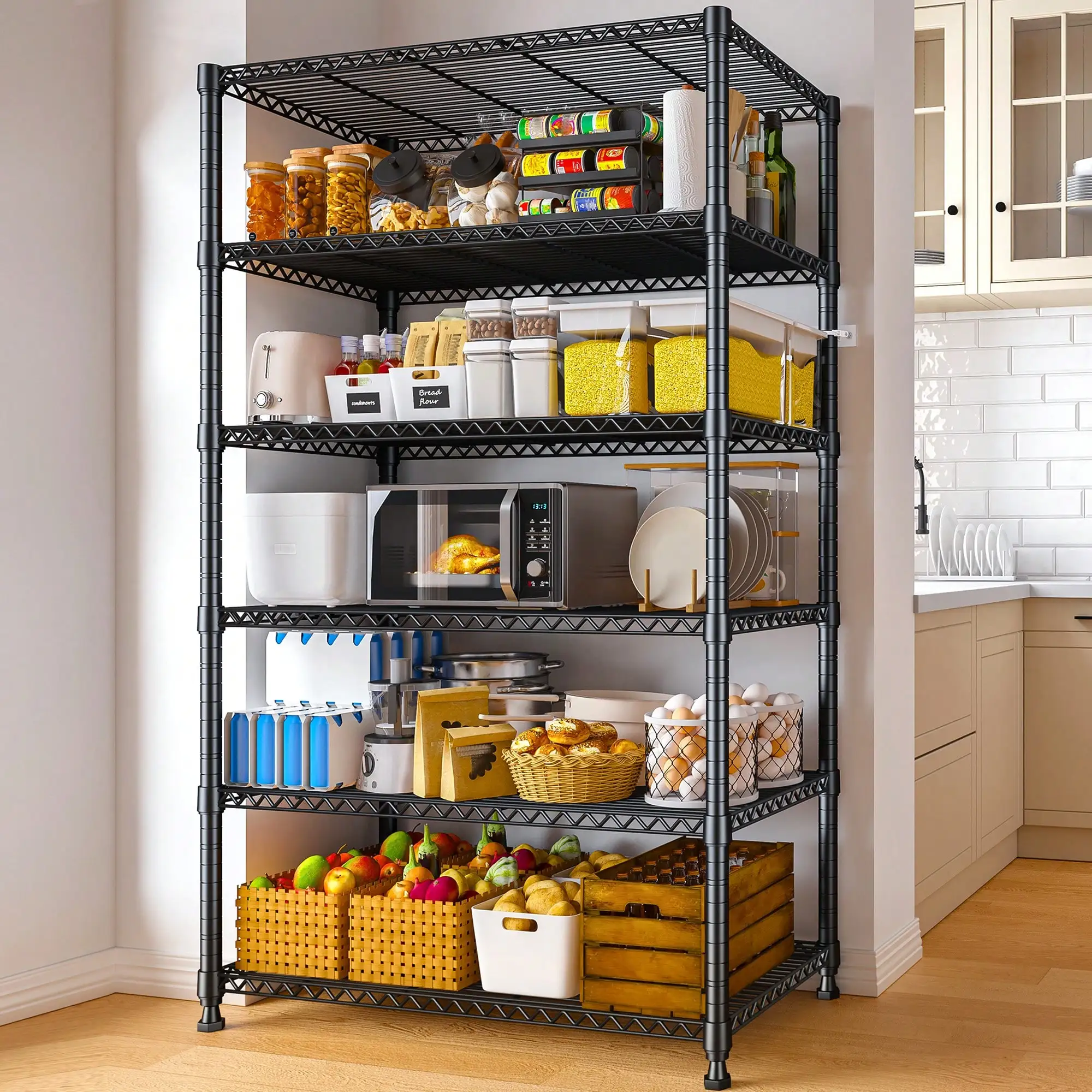 REIBII Large 6-Tier Kitchen Storage Shelves - Heavy Duty Adjustable Metal Shelving Unit With Spacious Wire Racks For Organized
REIBII Large 6-Tier Kitchen Storage Shelves - Heavy Duty Adjustable Metal Shelving Unit With Spacious Wire Racks For Organized