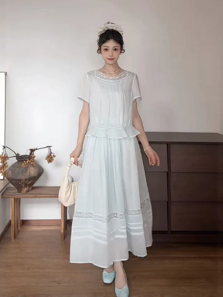 Gentle Soft Light Blue Chiffon Shirt And Skirt Set Comfortable Fashionable Women's Summer Outfit round Neck Short Sleeve Loos...
Gentle Soft Light Blue Chiffon Shirt And Skirt Set Comfortable Fashionable Women's Summer Outfit round Neck Short Sleeve Loos...