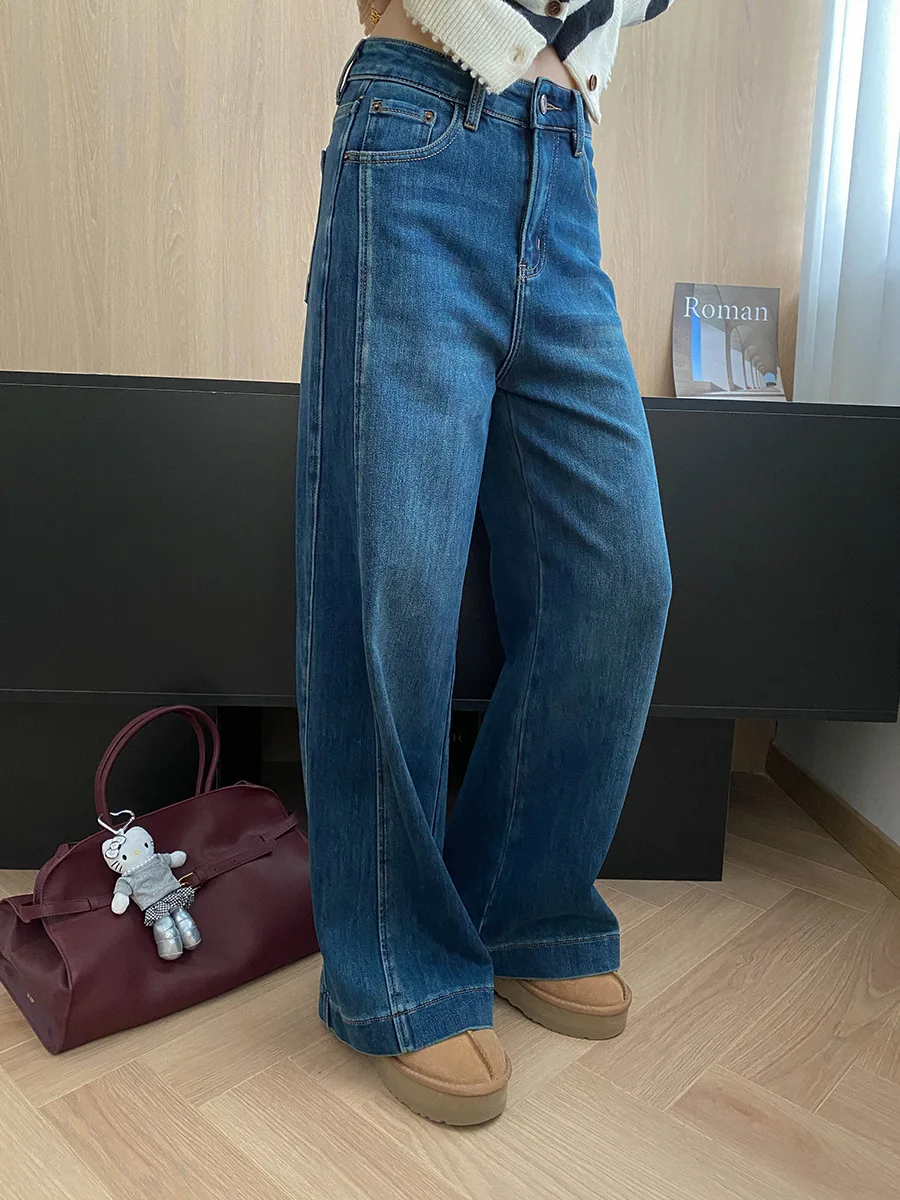 Stand cut split design, loose wide leg, floor mopping, thin fleece jeans
Stand cut split design, loose wide leg, floor mopping, thin fleece jeans