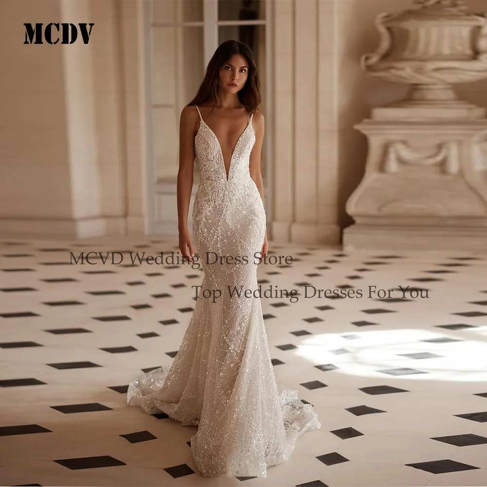 MCDV Backless Sequined Wedding Dress Mermaid Applique Crystals V-Neck Spaghetti Strap Bride Gowns hochzeitskleid 2025 Customized
MCDV Backless Sequined Wedding Dress Mermaid Applique Crystals V-Neck Spaghetti Strap Bride Gowns hochzeitskleid 2025 Customized
