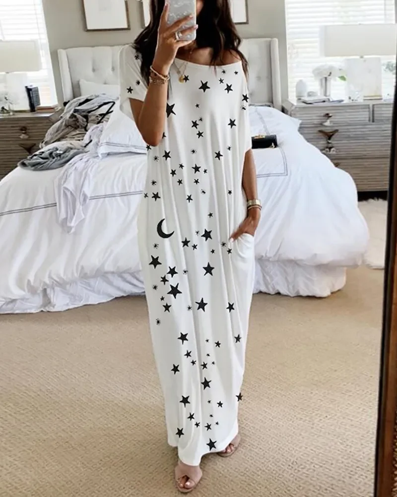 Women's Fashion New Star Moon Print Short Sleeve Long Home Party Pullover Summer Loose Elegant Casual Dress
Women's Fashion New Star Moon Print Short Sleeve Long Home Party Pullover Summer Loose Elegant Casual Dress