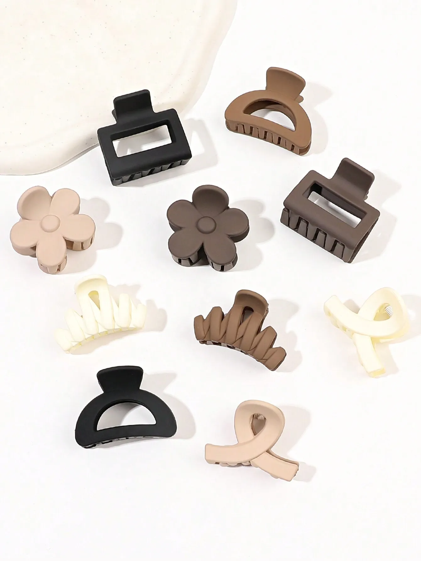 10pcs/Set Coffee Color Matte Finish Simple Flower Wave Bowknot Half Circle Square-Cross Design Cute Small Hair Claw Clip For Bangs And Half Ponytails Casual Hair Clips Hair Jaw Clip Hair Clamps Hair Clutch Hair Catcher Clip
10pcs/Set Coffee Color Matte Finish Simple Flower Wave Bowknot Half Circle Square-Cross Design Cute Small Hair Claw Clip For Bangs And Half Ponytails Casual Hair Clips Hair Jaw Clip Hair Clamps Hair Clutch Hair Catcher Clip