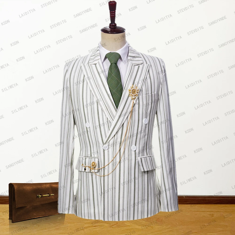 2023 New Men's Jacket Suit Coat Summer High Quality White Linen Light Green Stripe Business Formal Wedding Gentleman
2023 New Men's Jacket Suit Coat Summer High Quality White Linen Light Green Stripe Business Formal Wedding Gentleman