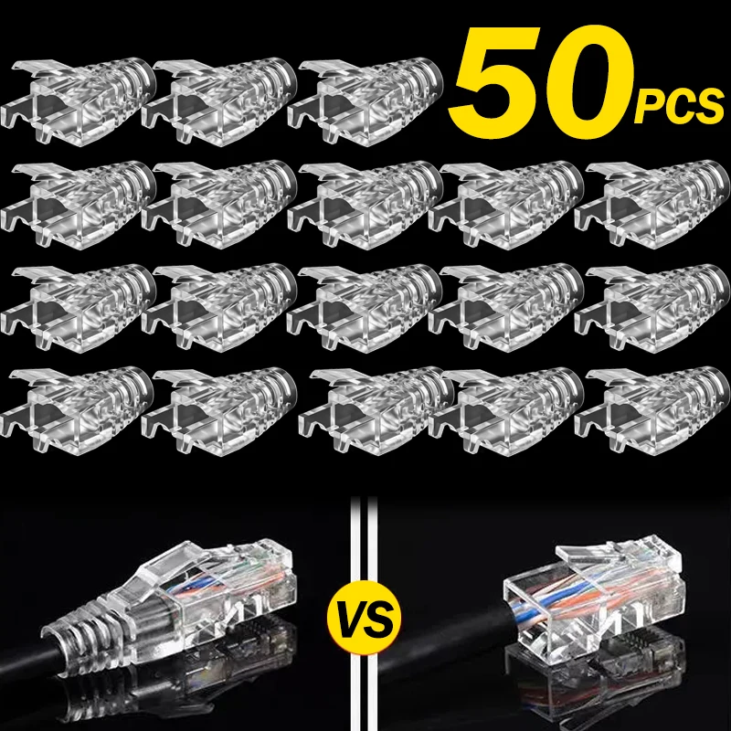 50/1Pcs Transparent RJ45e Strain Relief Boots Connector for Standard CAT6 Ethernet Cable LAN Cord Connector Boot Cover Protector
50/1Pcs Transparent RJ45e Strain Relief Boots Connector for Standard CAT6 Ethernet Cable LAN Cord Connector Boot Cover Protector