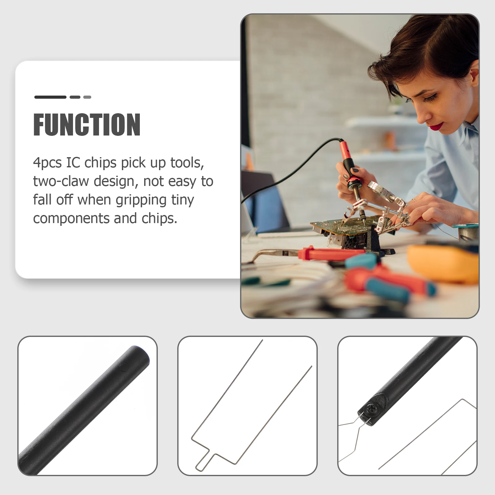 4Pcs Ic Chip Up Tools Precision Production Lightweight Comfortable Grip Electronic Component Extraction Tool for Professional
4Pcs Ic Chip Up Tools Precision Production Lightweight Comfortable Grip Electronic Component Extraction Tool for Professional