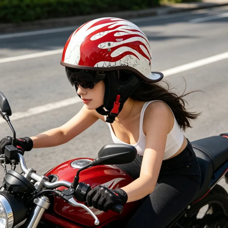 Half Face Motorcycle Helmet for Men Women, Summer Open Face Retro Indian Style Protective Riding Helmet with Chin Strap
Half Face Motorcycle Helmet for Men Women, Summer Open Face Retro Indian Style Protective Riding Helmet with Chin Strap
