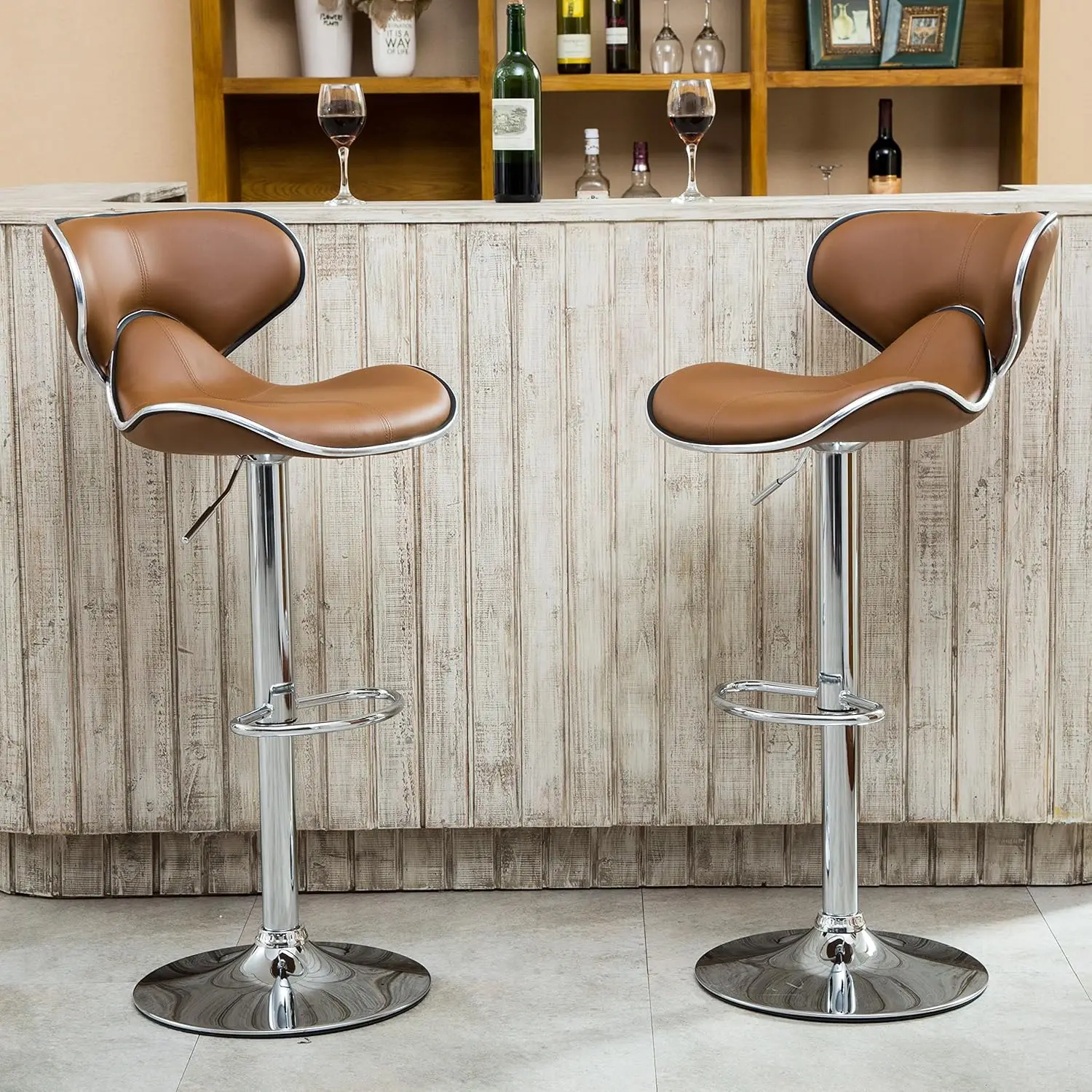 Masaccio Cushioned Leatherette Upholstery Airlift Adjustable Swivel Barstool with Chrome Base, Set of 2, Caramel
Masaccio Cushioned Leatherette Upholstery Airlift Adjustable Swivel Barstool with Chrome Base, Set of 2, Caramel