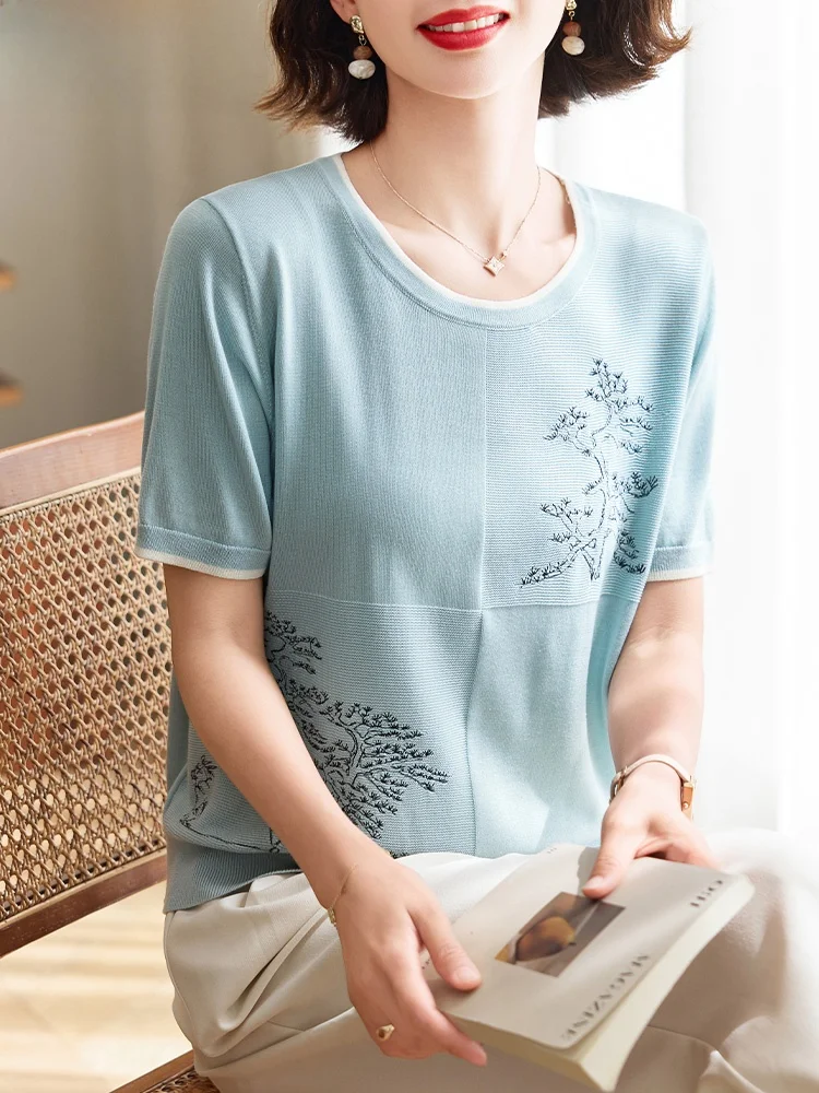 Faionable Mom Summer ort Sve round Ne Ice Silk Top Mid-aged Women's Clothing 2025 New Sle Thin irt Loose Fit
Faionable Mom Summer ort Sve round Ne Ice Silk Top Mid-aged Women's Clothing 2025 New Sle Thin irt Loose Fit