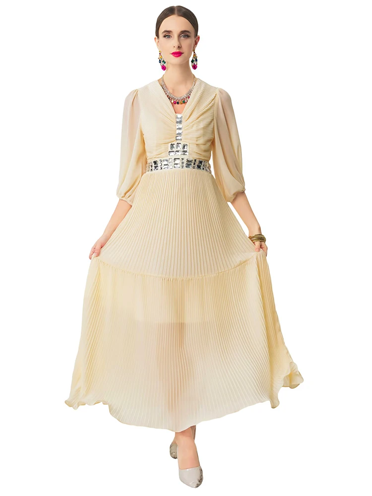 JUNLINNA Women Runway Dress V Neck Puff Sleeve Rhinestone Beading Party Evening Vestidos Pleated High Street Slims Expansion
JUNLINNA Women Runway Dress V Neck Puff Sleeve Rhinestone Beading Party Evening Vestidos Pleated High Street Slims Expansion