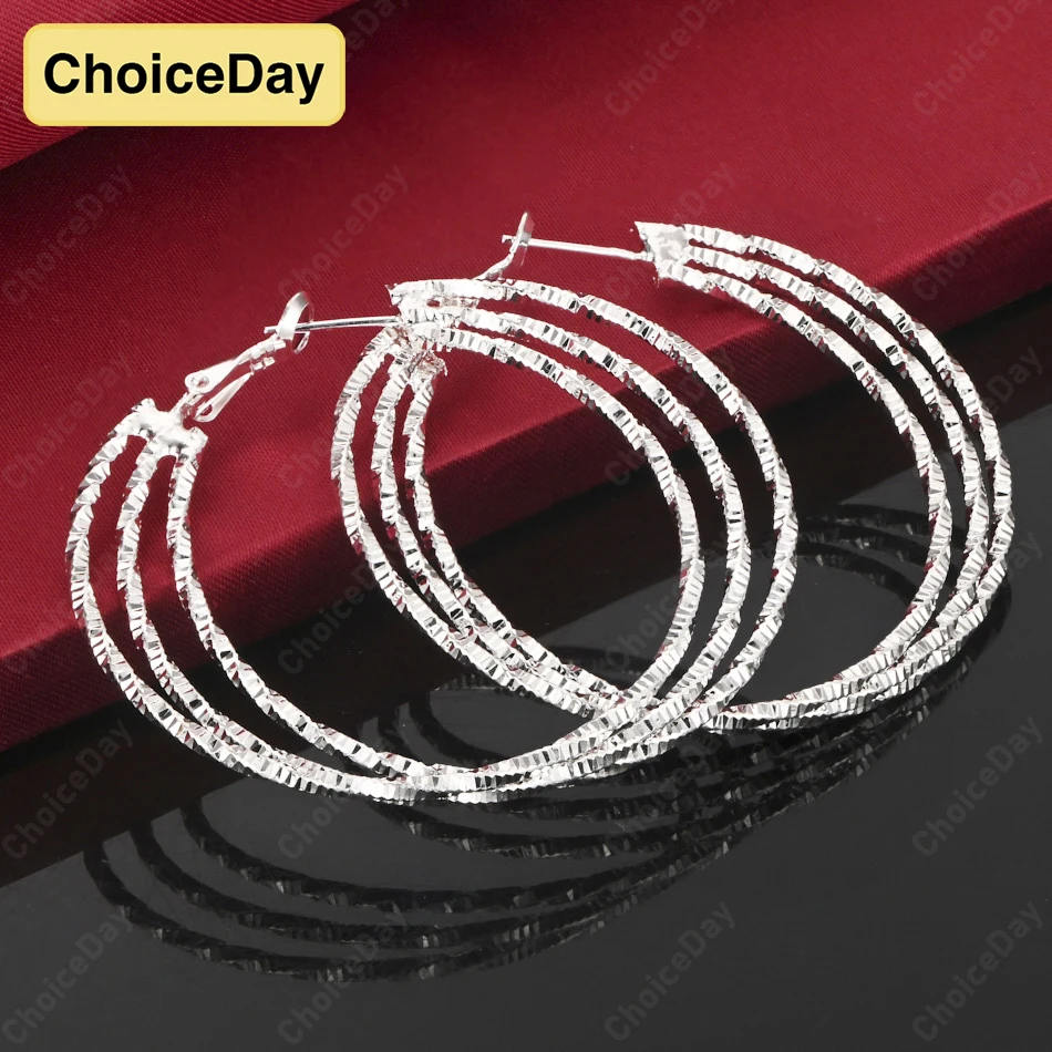ChoiceDay 925 Sterling Silver 50mm Frosted 3 Hoop Earrings Women Accessories Party Temperament Gift Jewelry
ChoiceDay 925 Sterling Silver 50mm Frosted 3 Hoop Earrings Women Accessories Party Temperament Gift Jewelry