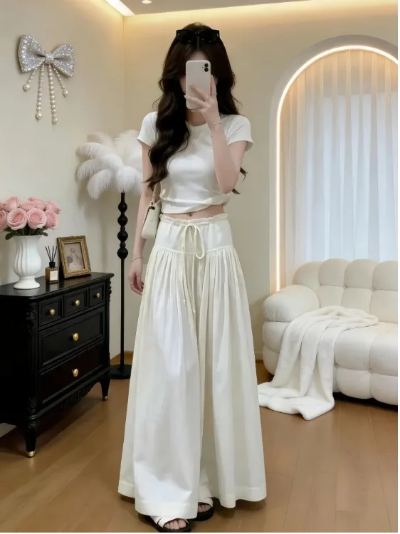 Korean Style White T-Shirt Loose Wide Leg Pants Set Women Summer New Fashion Age Reduction Whole Set Breathable Polyester
Korean Style White T-Shirt Loose Wide Leg Pants Set Women Summer New Fashion Age Reduction Whole Set Breathable Polyester