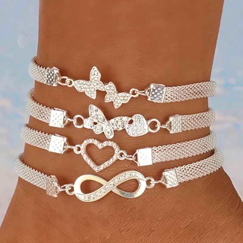 European and American style creative retro alloy butterfly anklet 4-piece set 
European and American style creative retro alloy butterfly anklet 4-piece set