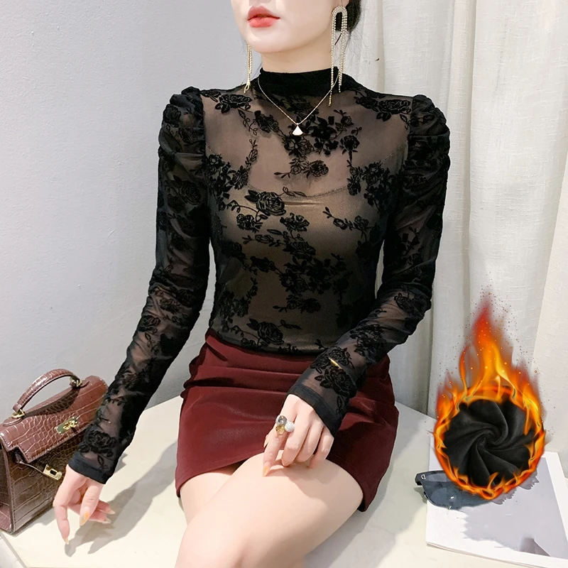 2025,New,European,Clothes,T-shirt,Chic,Sexy,Mock Neck,Mesh,Flocking,Patchwork,Lace,Women,Tops,Long Sleeve,With fleece,Tees,41222
2025,New,European,Clothes,T-shirt,Chic,Sexy,Mock Neck,Mesh,Flocking,Patchwork,Lace,Women,Tops,Long Sleeve,With fleece,Tees,41222