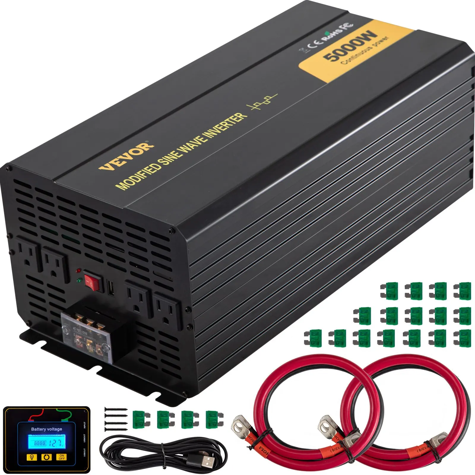 Power Inverter, 5000W Modified Sine Wave Inverter, DC 12V To AC 120V Car Converter, With LCD Remote Controller, LED Indicator,
Power Inverter, 5000W Modified Sine Wave Inverter, DC 12V To AC 120V Car Converter, With LCD Remote Controller, LED Indicator,
