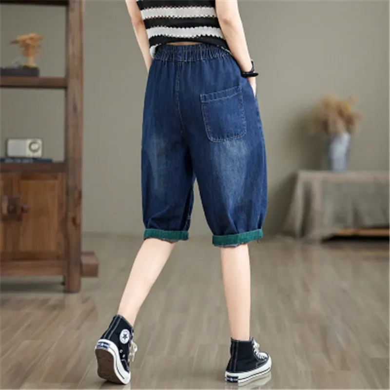 New Fashion Embroidered Appliqué Pocket Denim Harem Pants Loose Elastic Waist Casual Women's Summer Streetwear Knee Length Jeans
New Fashion Embroidered Appliqué Pocket Denim Harem Pants Loose Elastic Waist Casual Women's Summer Streetwear Knee Length Jeans