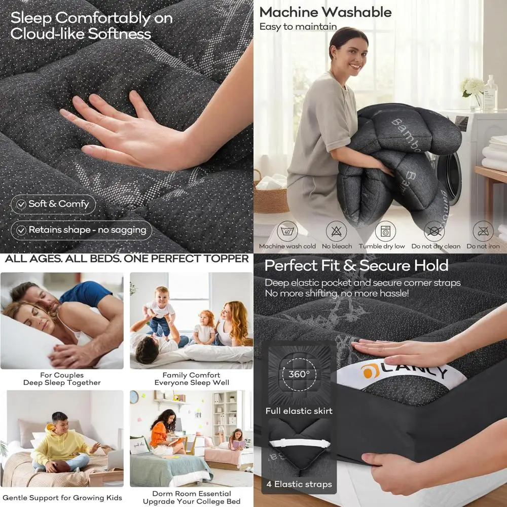 Bamboo Viscose Cooling Mattress Topper, Plush Pillow Top for Back Pain Relief, King Size Bed Pad with Deep Pocket, Dark Gray
Bamboo Viscose Cooling Mattress Topper, Plush Pillow Top for Back Pain Relief, King Size Bed Pad with Deep Pocket, Dark Gray