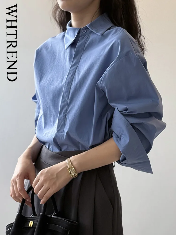 WHTREND синяя рубашка с длинными рукавами для женщин, осенний свободный дизайн, нишевый топ, офисные женские модные блузки WH1471 
WHTREND синяя рубашка с длинными рукавами для женщин, осенний свободный дизайн, нишевый топ, офисные женские модные блузки WH1471