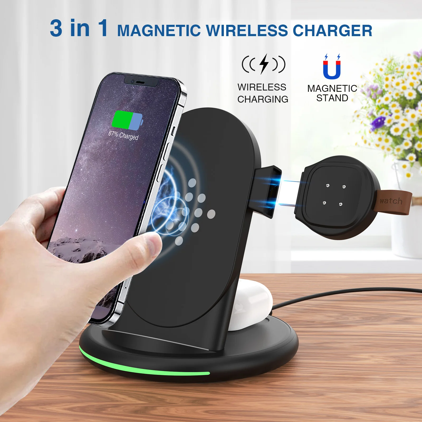 15W Qi Fast Wireless Charger Stand For iPhone 13 12 X Apple Watch 3 in 1 Foldable Charging Dock Station for Fitbit Watch Charger
15W Qi Fast Wireless Charger Stand For iPhone 13 12 X Apple Watch 3 in 1 Foldable Charging Dock Station for Fitbit Watch Charger