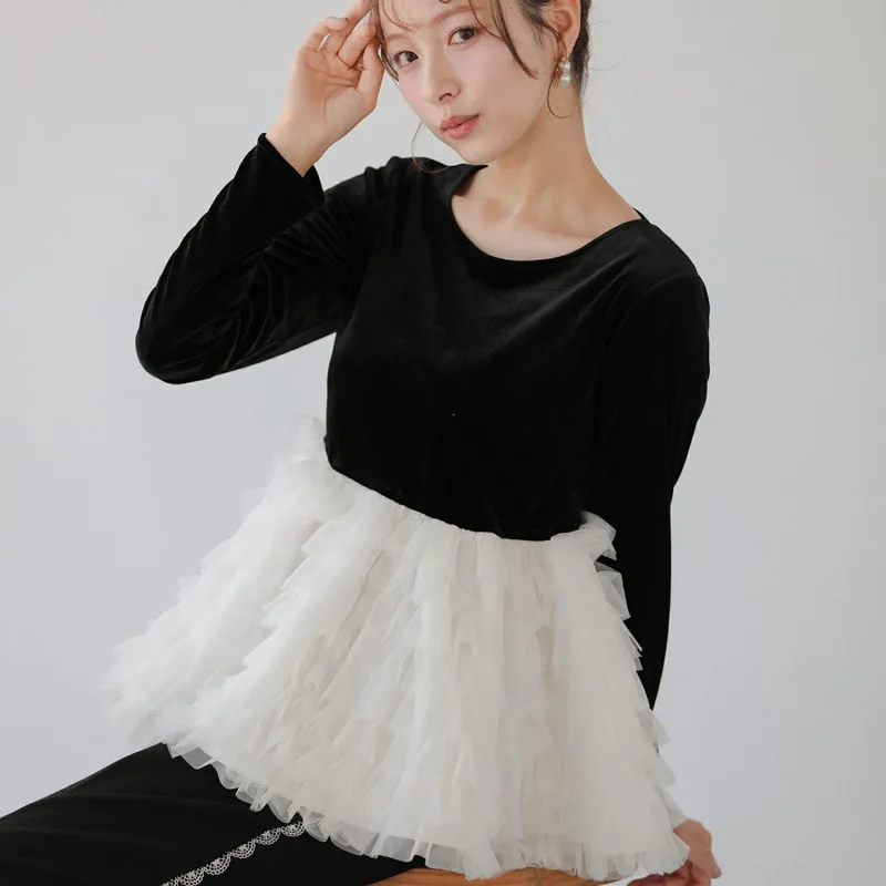 Новая бархатная лоскутная многослойная женская футболка в стиле торта с длинными рукавами, женский топ
Новая бархатная лоскутная многослойная женская футболка в стиле торта с длинными рукавами, женский топ