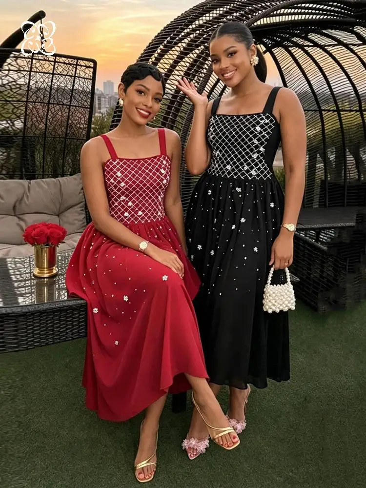 2026 Luxury Burgundy Spaghetti Strap Maxi Dress Rhinestone Grid & Floral Embellished A-Line Evening Gown For Bridesmaid Events
2026 Luxury Burgundy Spaghetti Strap Maxi Dress Rhinestone Grid & Floral Embellished A-Line Evening Gown For Bridesmaid Events