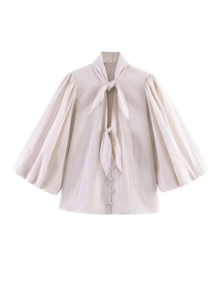 HH Women Fashion Striped Casual Spring Shirt Puff Sleeves Blouse Female Loose Versatile Bow Decoration Single-breasted Blouse
HH Women Fashion Striped Casual Spring Shirt Puff Sleeves Blouse Female Loose Versatile Bow Decoration Single-breasted Blouse